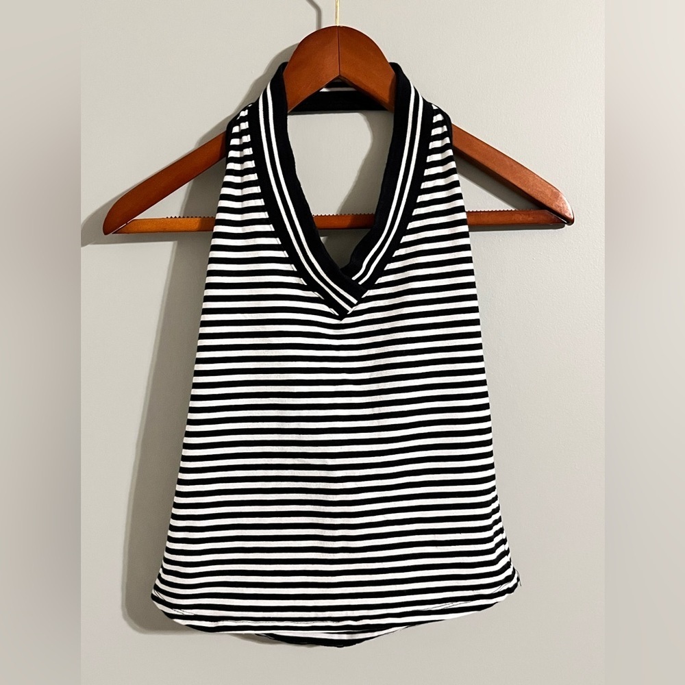 Fashion Bug ❤️ Black and White Striped Halter Top